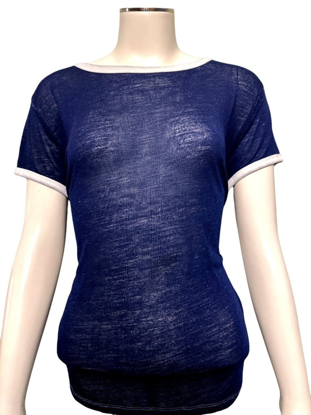 American Eagle Outfitters Sheer Short SleeDark Navy Blue Sheer T Shirt Size Larg